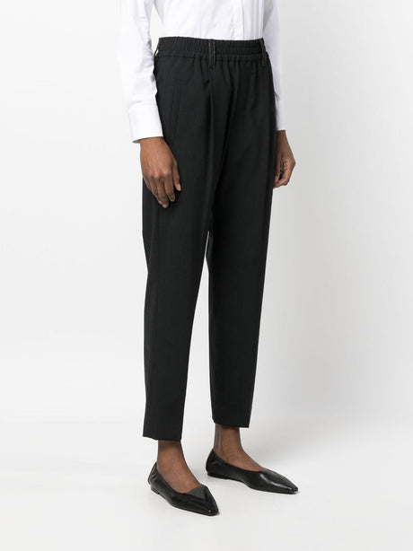 BRUNELLO CUCINELLI Tailored Cropped Trousers in Black Wool Blend for Women - FW23