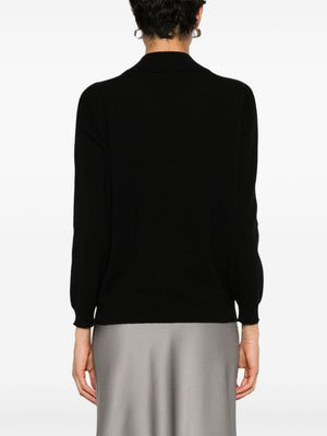 BRUNELLO CUCINELLI Elegant Black Cashmere V-Neck Sweater with Monili Detail