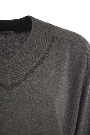 BRUNELLO CUCINELLI Luxurious Cashmere Sweater with Embellished V-Neck