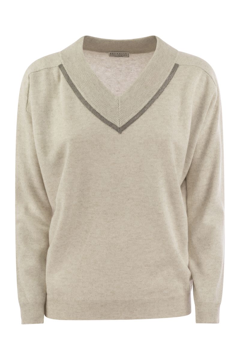 BRUNELLO CUCINELLI Cashmere V-Neck Sweater with Signature Detail