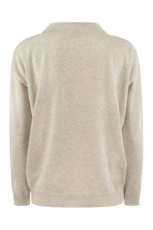 BRUNELLO CUCINELLI Luxurious Cashmere Sweater with Embellished V-Neck