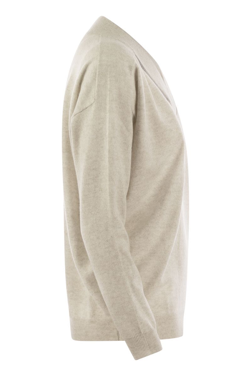 BRUNELLO CUCINELLI Cashmere V-Neck Sweater with Signature Detail