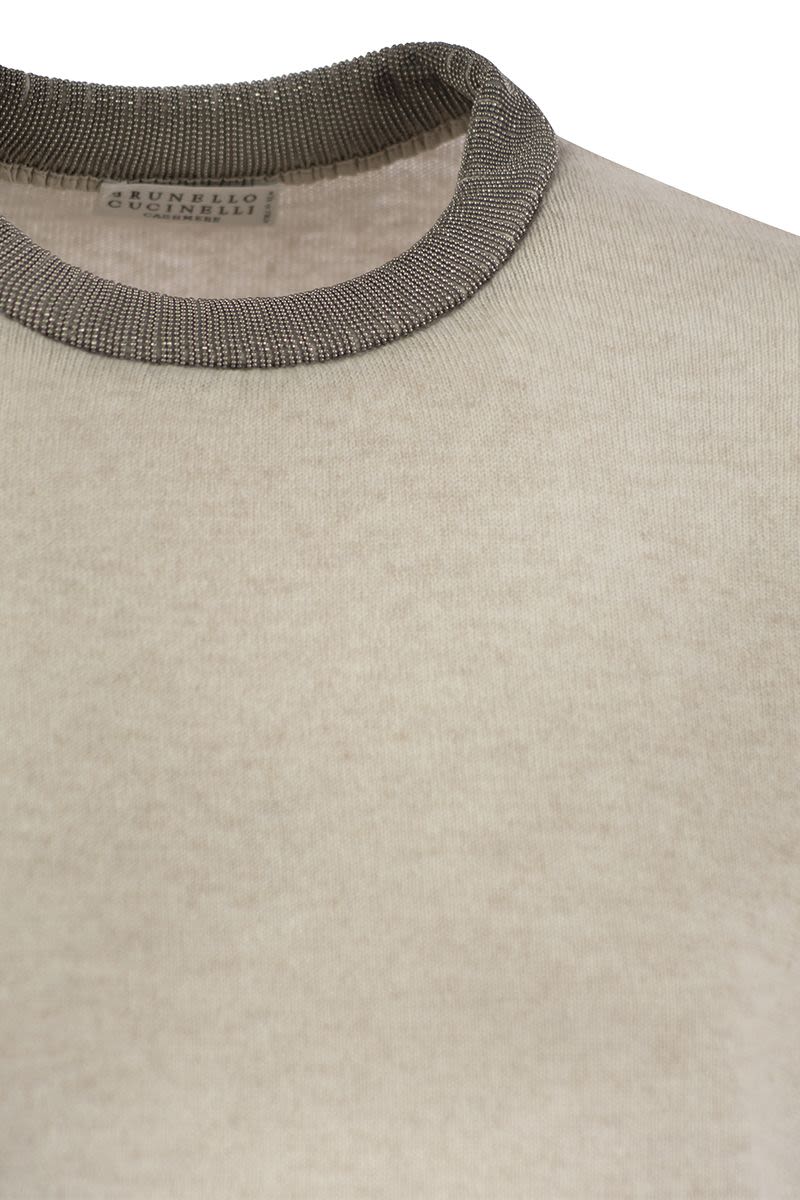 BRUNELLO CUCINELLI Luxury Cashmere Sweater with Sparkling Necklace Detail