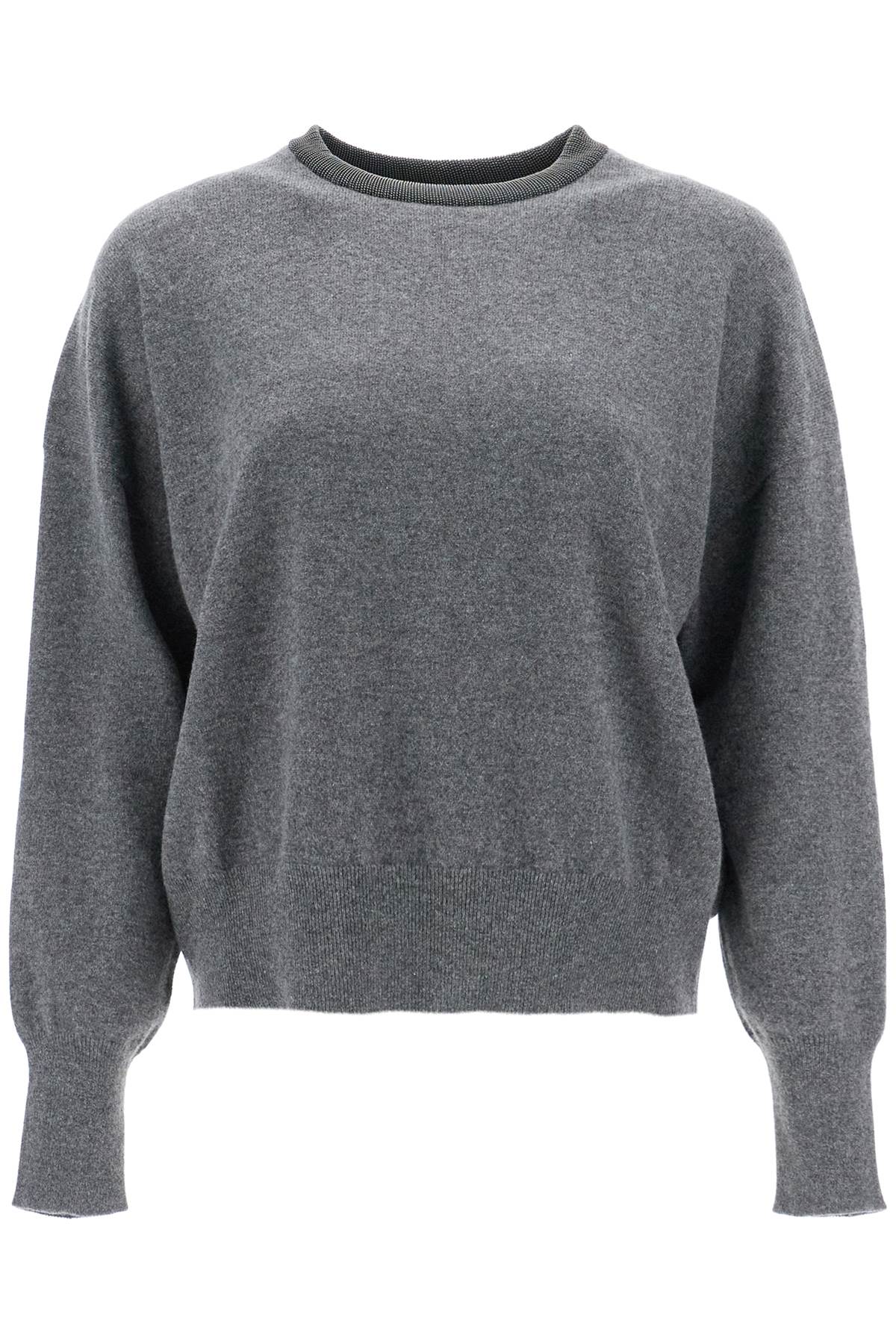 BRUNELLO CUCINELLI Pure Cashmere Relaxed Fit Pullover with Embellished Neckline - Size S