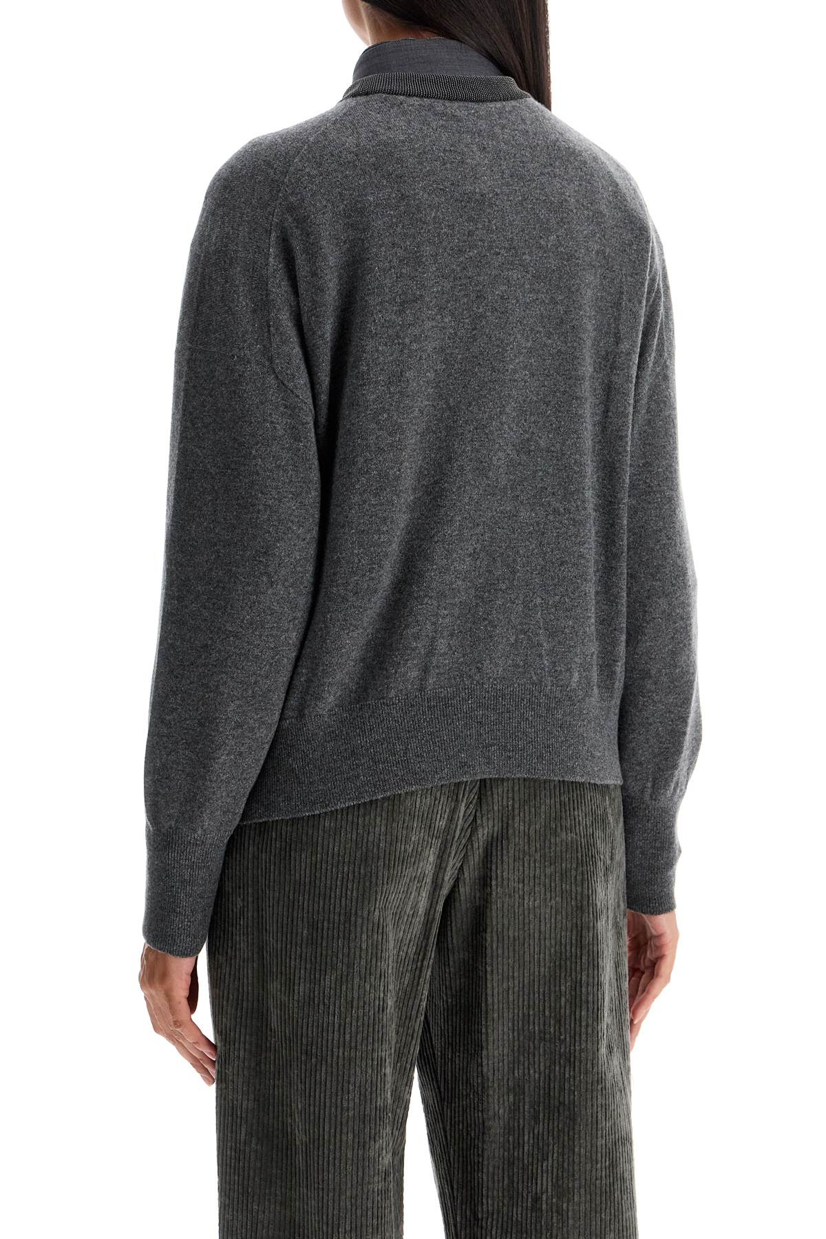 BRUNELLO CUCINELLI Pure Cashmere Relaxed Fit Pullover with Embellished Neckline - Size S