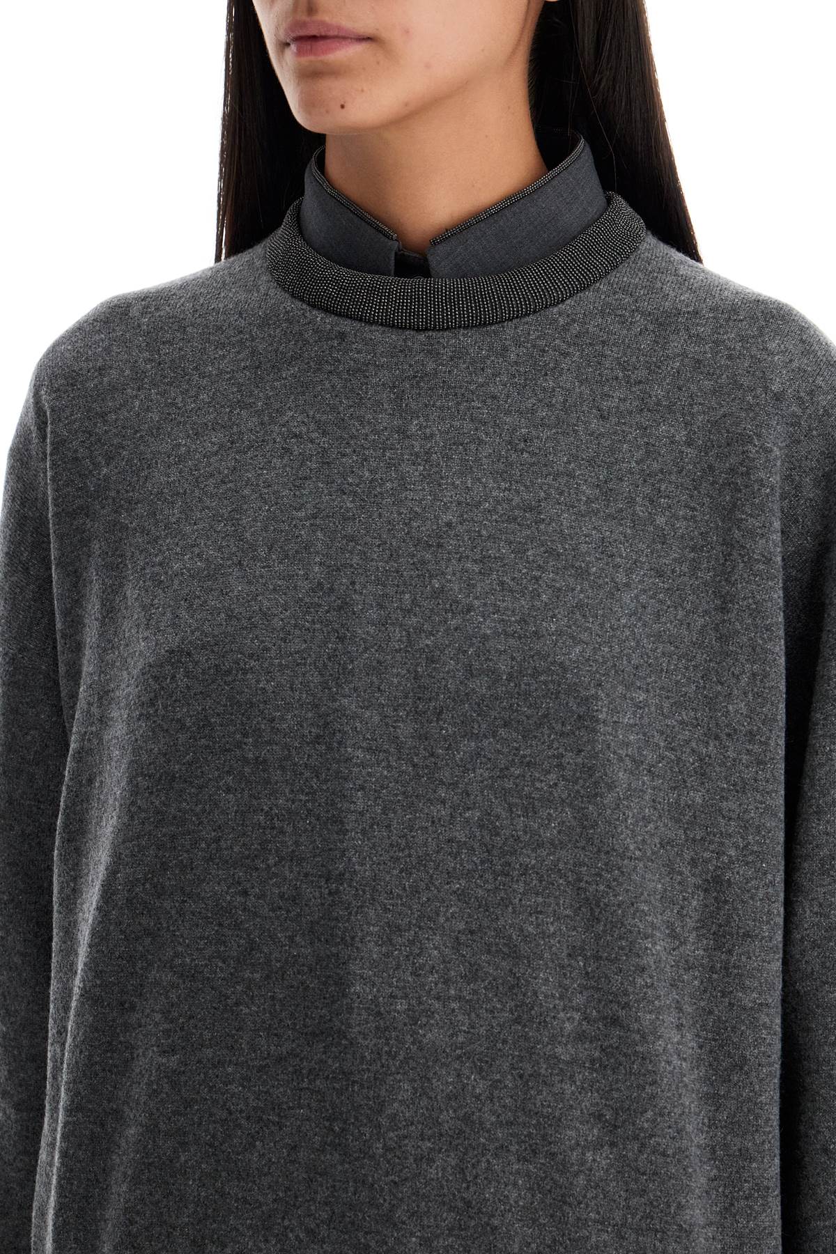 BRUNELLO CUCINELLI Pure Cashmere Relaxed Fit Pullover with Embellished Neckline - Size S