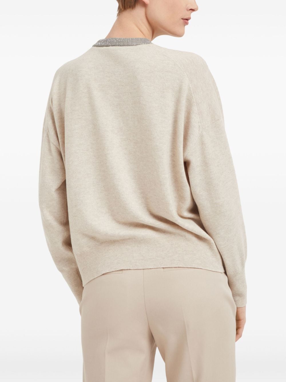 BRUNELLO CUCINELLI Elegant Cashmere Crewneck Sweater with Monili Detail