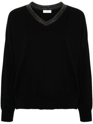 BRUNELLO CUCINELLI Cashmere V-Neck Sweater with Signature Detail