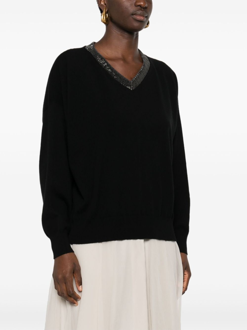 BRUNELLO CUCINELLI Cashmere V-Neck Sweater with Signature Detail