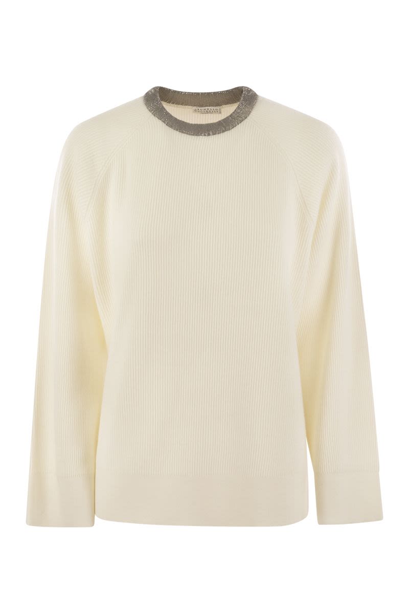 BRUNELLO CUCINELLI Elegant Cashmere Sweater with Sparkling Necklace Accent