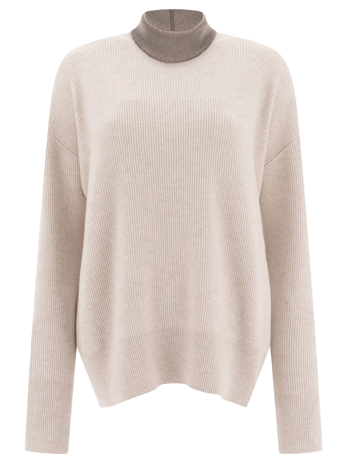 BRUNELLO CUCINELLI Cashmere Sweater with Elegant Ribbed Collar - Regular Fit