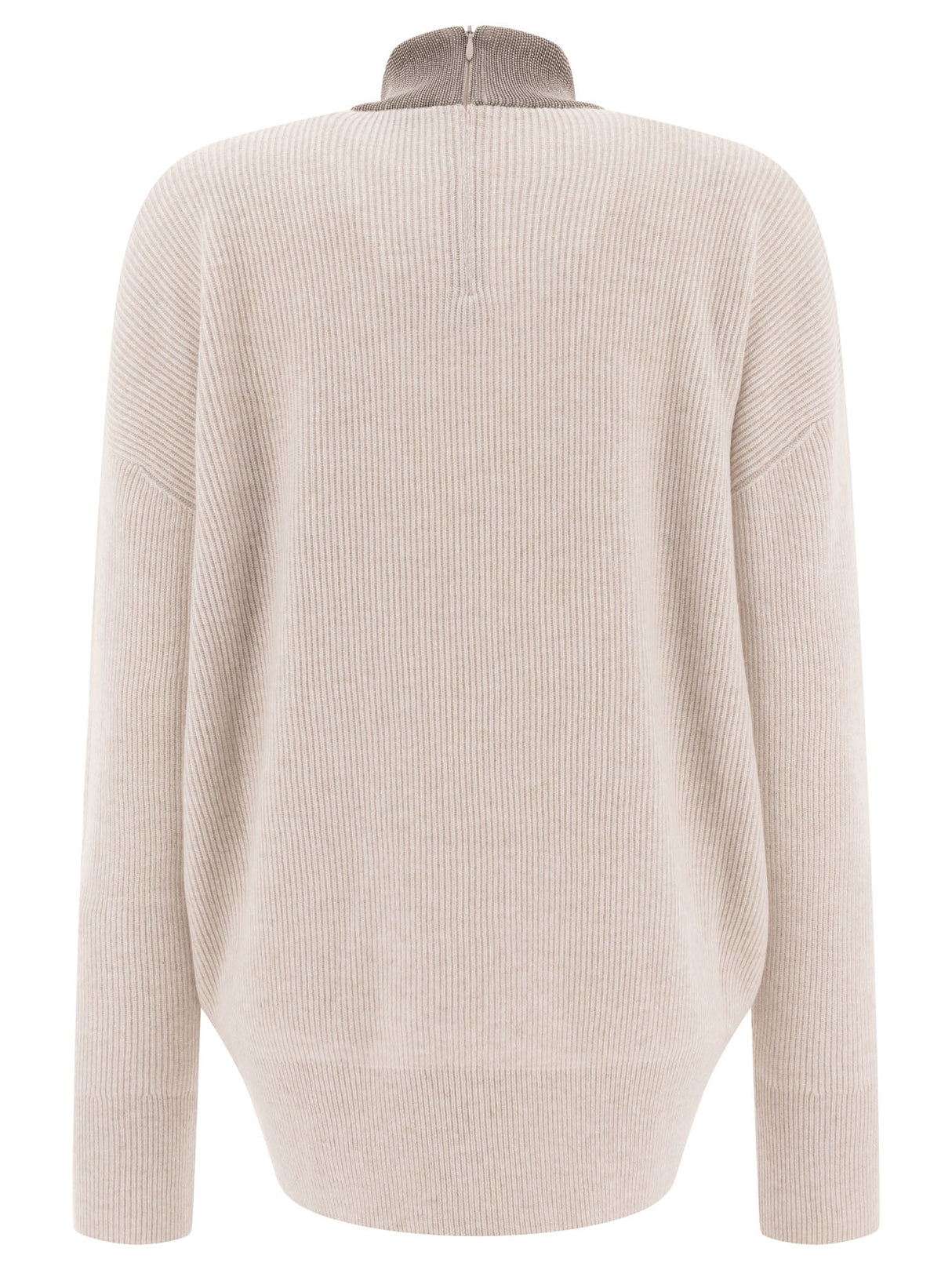 BRUNELLO CUCINELLI Cashmere Sweater with Elegant Ribbed Collar - Regular Fit