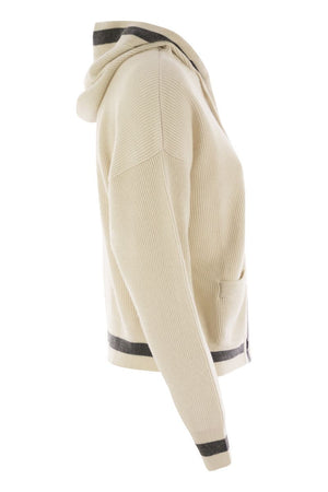 BRUNELLO CUCINELLI Luxury Cashmere Hooded Cardigan with Embroidered Crest