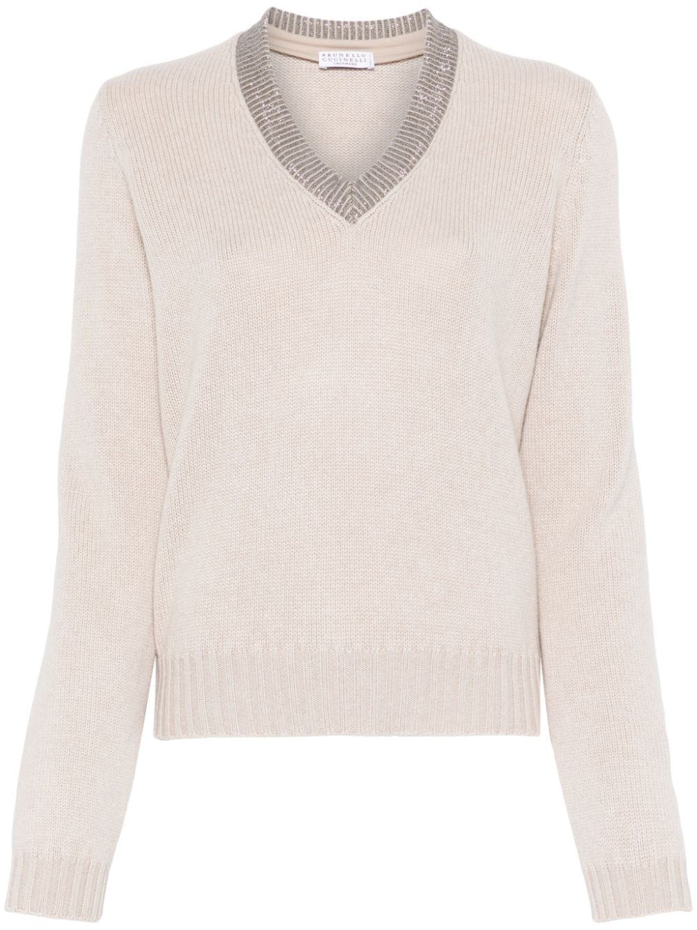 BRUNELLO CUCINELLI Women’s Cashmere V-Neck Sweater with Signature Detailing