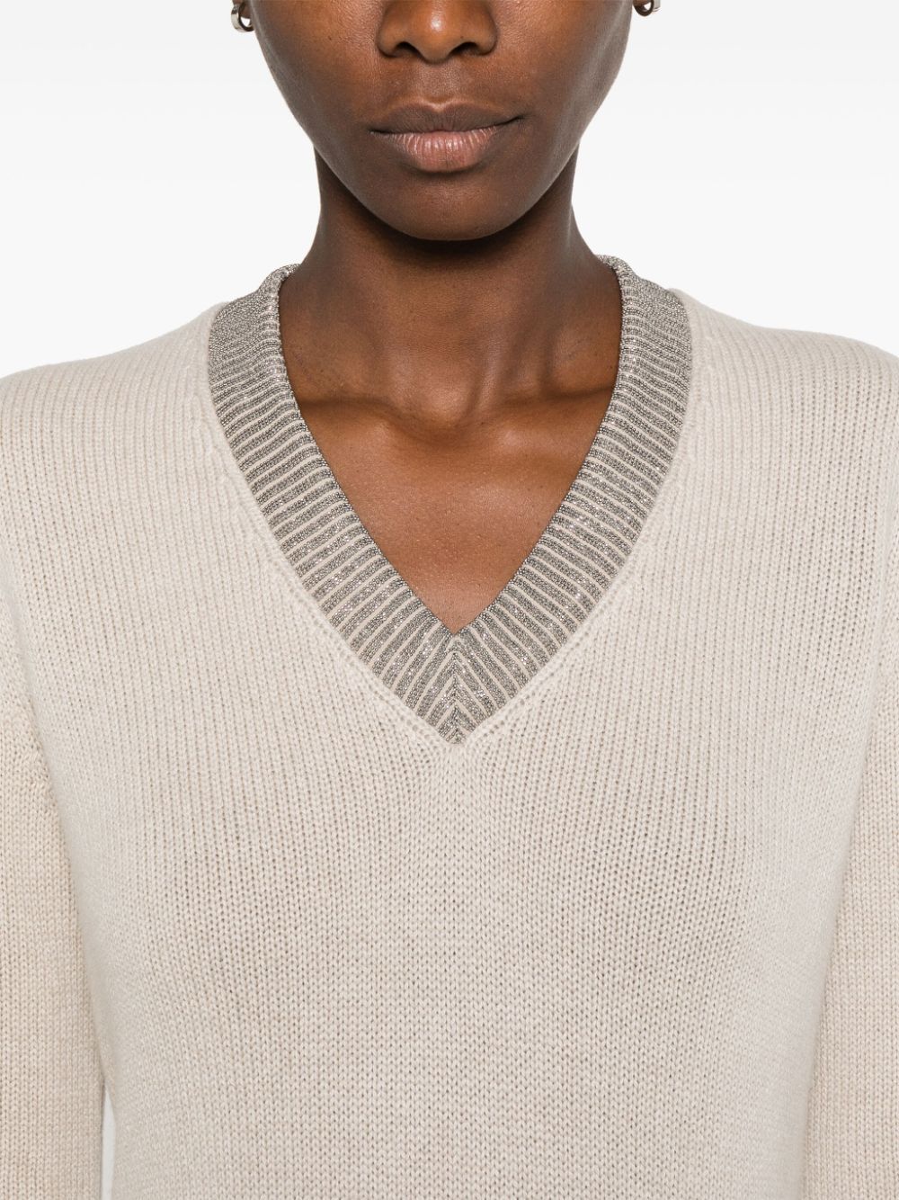 BRUNELLO CUCINELLI Women’s Cashmere V-Neck Sweater with Signature Detailing