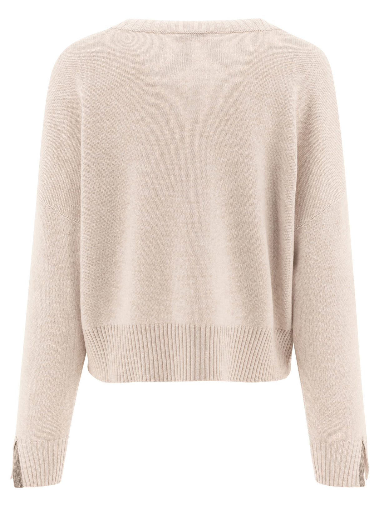 BRUNELLO CUCINELLI Cashmere Sweater with Shiny Cuff Details - Long Sleeve