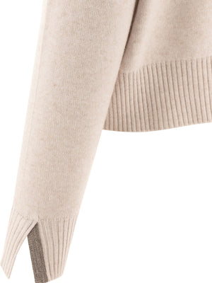 BRUNELLO CUCINELLI Cashmere Sweater with Shiny Cuff Details - Long Sleeve