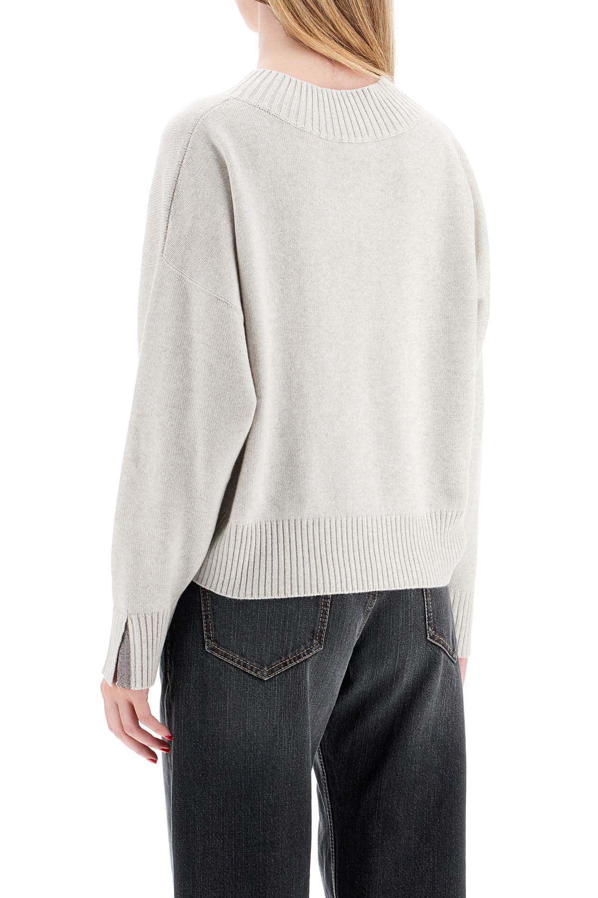 BRUNELLO CUCINELLI Cashmere Pullover with Shiny Cuff Details - Size S