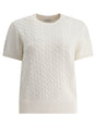 BRUNELLO CUCINELLI CASHMERE CABLE KNIT SHORT SLEEVE SWEATER