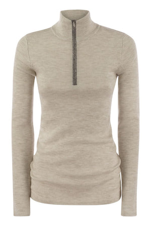 BRUNELLO CUCINELLI Cashmere Ribbed High Neck Half Zip Sweater for Women