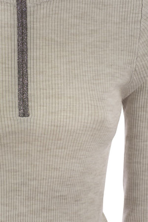 BRUNELLO CUCINELLI Elegant Lightweight Wool-Cashmere Zip Sweater with Jewel Accents