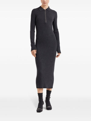 BRUNELLO CUCINELLI Elegant Cashmere-Wool Ribbed Midi Dress with Monili Charm