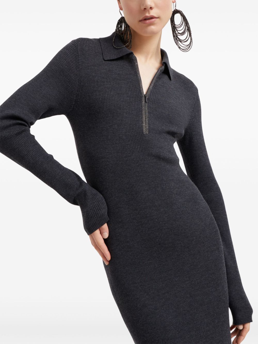 Đầm Midi Len Cashmere Cao Cấp Có Họa Tiết Gân