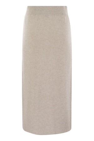 BRUNELLO CUCINELLI Luxurious Cashmere-Silk Ribbed Midi Skirt