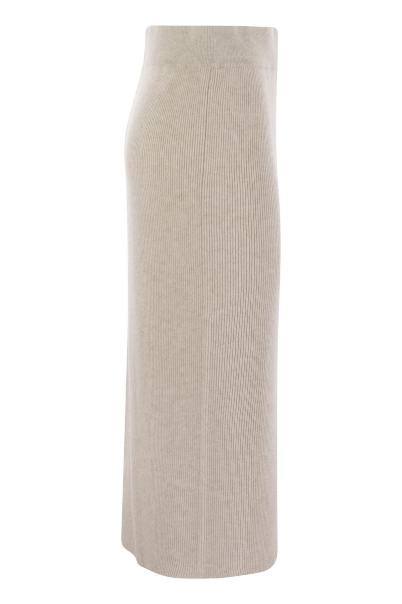 BRUNELLO CUCINELLI Luxurious Cashmere-Silk Ribbed Midi Skirt