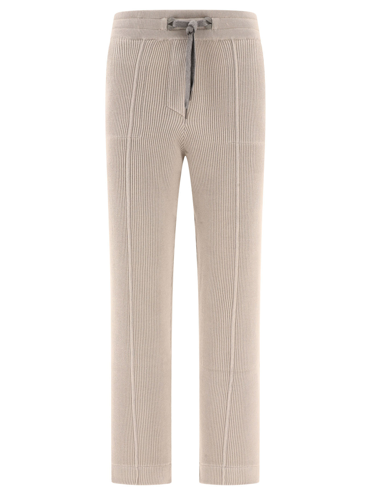 BRUNELLO CUCINELLI Beige Cotton Knit Eyelet Trousers for SS24