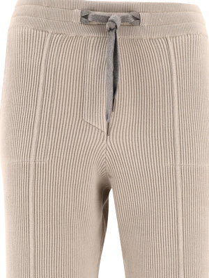 BRUNELLO CUCINELLI Beige Cotton Knit Eyelet Trousers for SS24