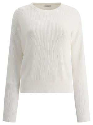 BRUNELLO CUCINELLI Classic White Cotton Sweater