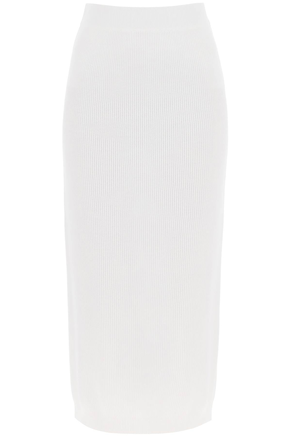 女性用ホワイトコットンニットミディスカート