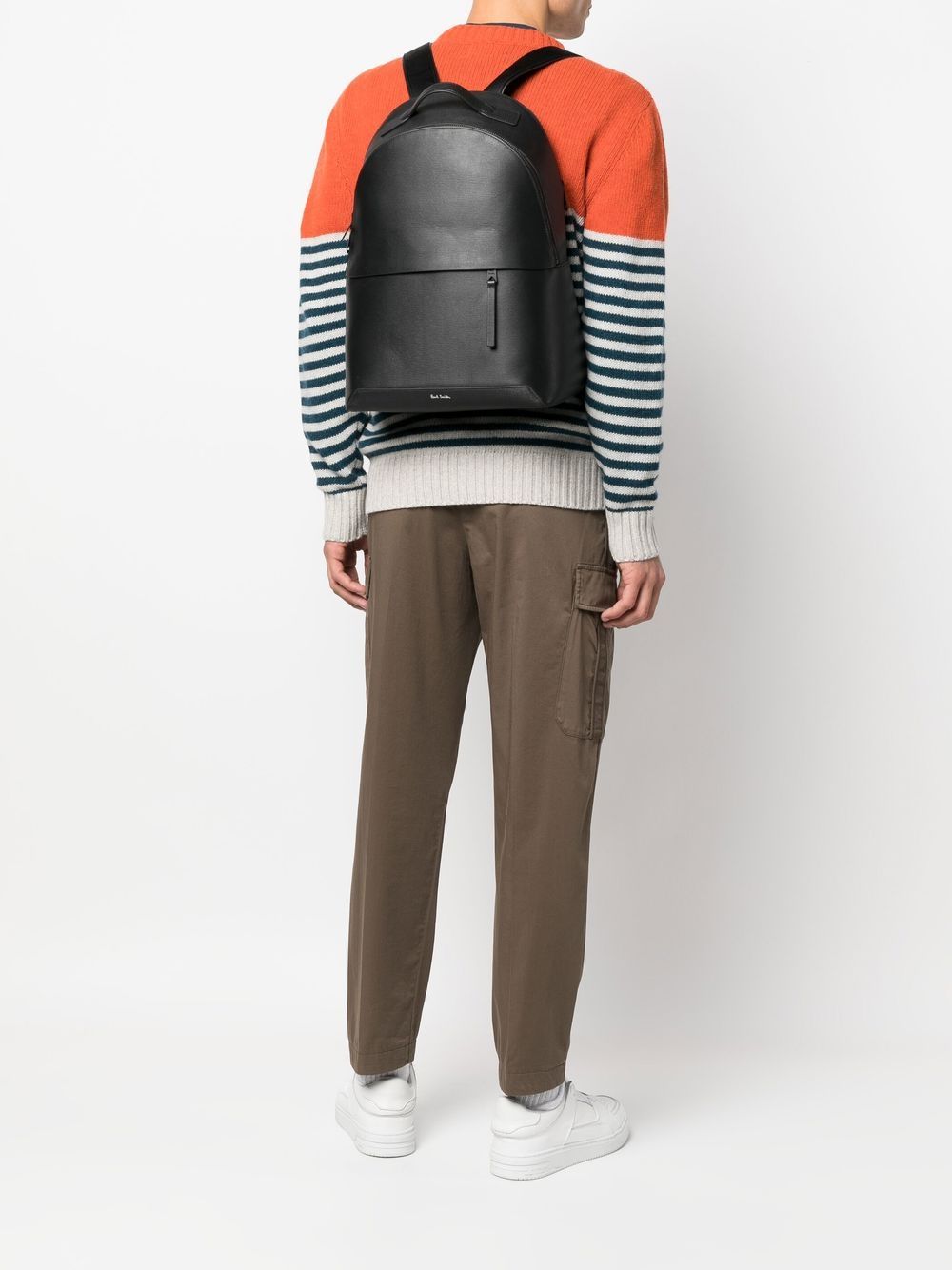 PAUL SMITH Leather Backpack with Zip Closure and Striped Lining