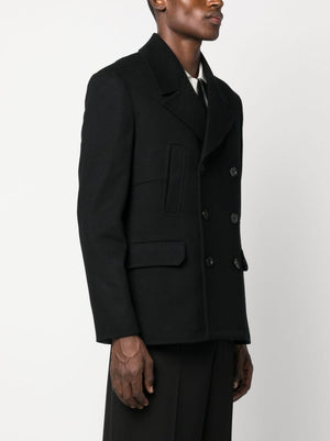 Áo khoác lông cừu và cashmere đen hai hàng khuy cho nam giới