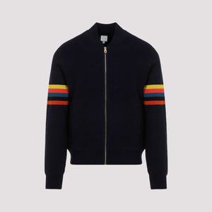 PAUL SMITH Navy Wool Knit Bomber Jacket for Men - FW24