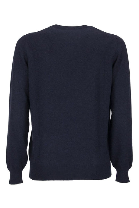 BRUNELLO CUCINELLI Luxury Dark Blue Cashmere Crewneck Sweater