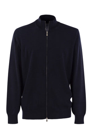 BRUNELLO CUCINELLI Luxury Navy Cashmere Zip Cardigan