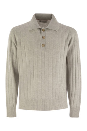 BRUNELLO CUCINELLI Luxury Cashmere Long-Sleeve Polo Shirt