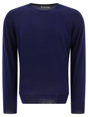 軽やかなラグジュアリーなカシミアとシルクのクルーネックセーター - ブルー