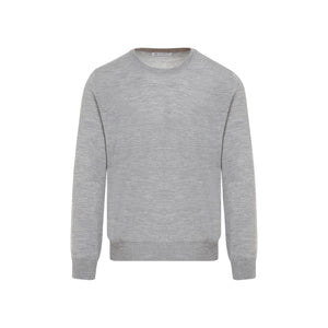 BRUNELLO CUCINELLI Luxury Wool-Cashmere Crewneck Sweater in Light Grey