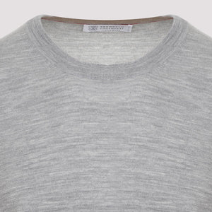 BRUNELLO CUCINELLI Luxury Wool-Cashmere Crewneck Sweater in Light Grey