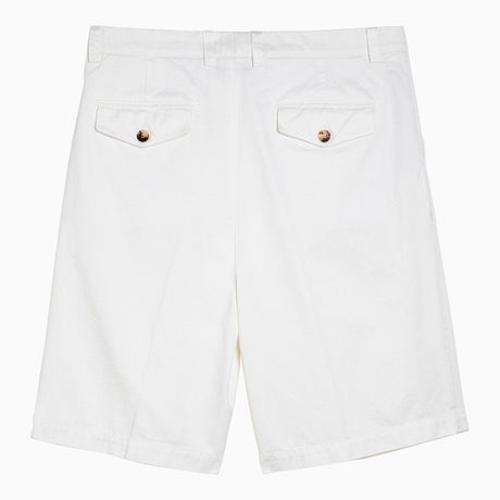 BRUNELLO CUCINELLI Mens White Cotton Bermuda Shorts with Zip and Button Fastening