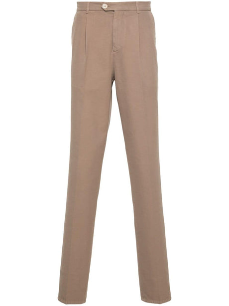 BRUNELLO CUCINELLI Men's Earth Brown Cotton Twill Trousers - FW24 Collection