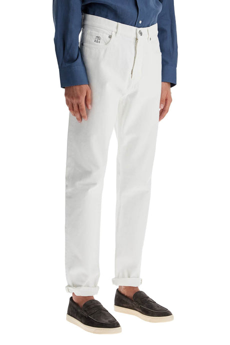 BRUNELLO CUCINELLI Iconic Fit White Denim Jeans for Men