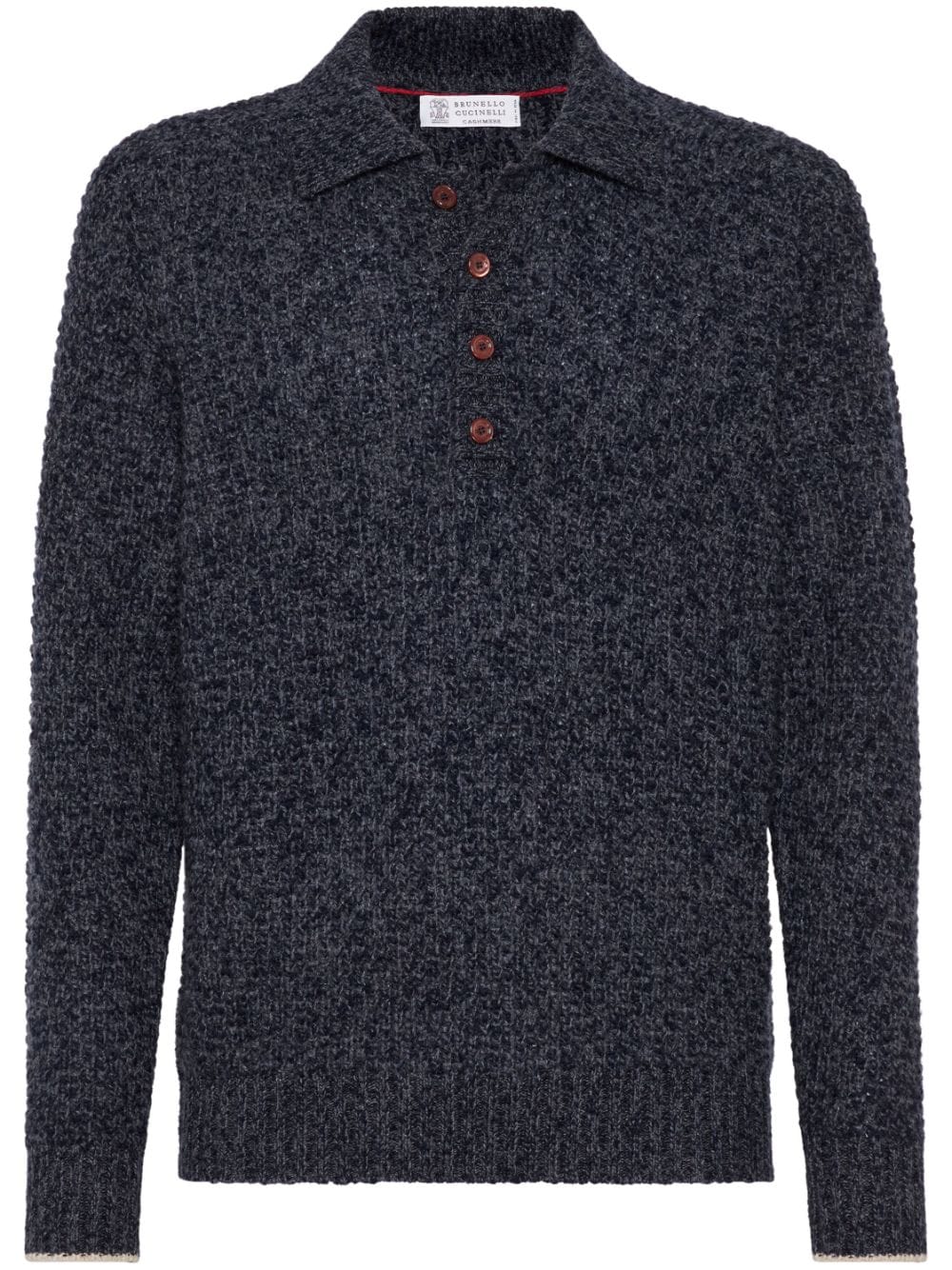 BRUNELLO CUCINELLI Cashmere Blend Knit Polo for Men - Midnight Blue