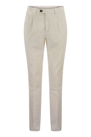 BRUNELLO CUCINELLI Classic American Pima Cotton Trousers with Pleats and Leisure Fit