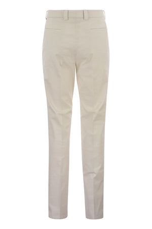 BRUNELLO CUCINELLI Classic American Pima Cotton Trousers with Pleats and Leisure Fit