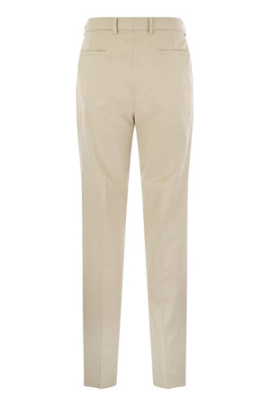 BRUNELLO CUCINELLI Classic American Pima Cotton Trousers with Pleats and Leisure Fit