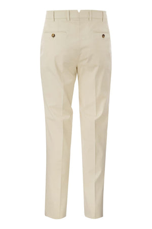 Italian Fit Cotton Gabardine Trousers in Cream for Men